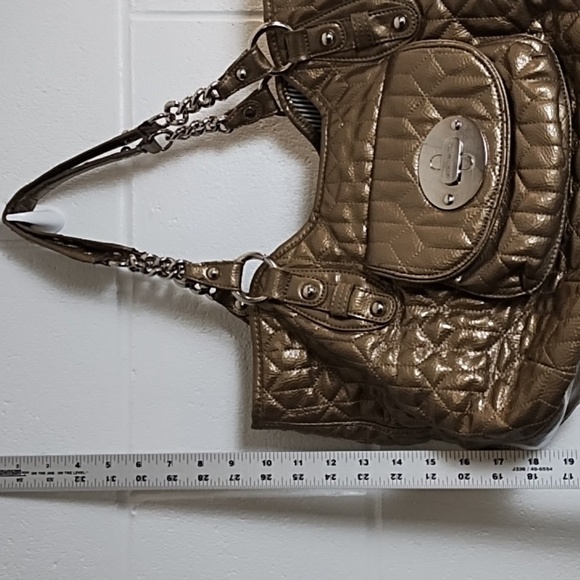 Gold Quilted Shoulder Bag with Chain Handles - Picture 13 of 16